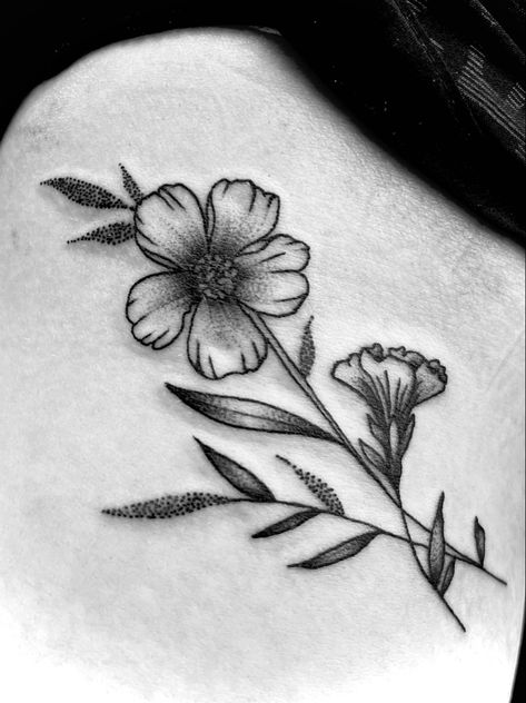 Floral tattoo, black and grey whip shading tattoo, stipple shading tattoo IG *@theluna__* Stipple Flower Tattoo, Whip Shading Tattoo Design, Small Shaded Tattoos, Shaded Flower Tattoo, Stipple Shading Tattoo, Whip Shading Tattoo, Shaded Tattoos, Shading Tattoo, Diy Slingshot