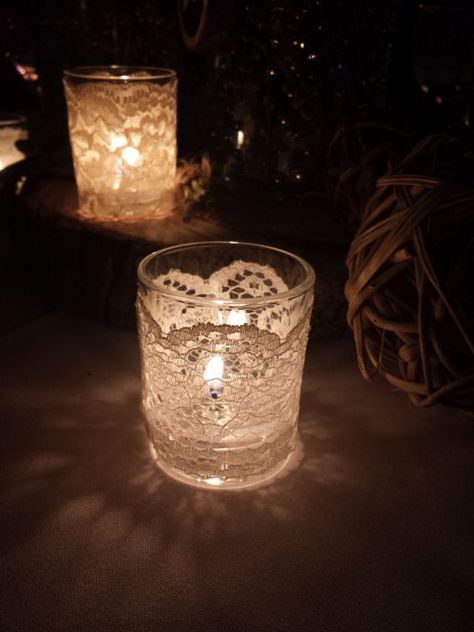 Unusual Centerpieces, Lace Candles, Showing Love, Diy Candle Holders, Wedding Centerpieces Diy, Lace Decor, Unique Wedding Favors, Diy Centerpieces, Lace Trims