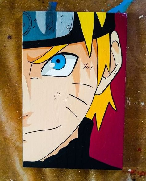 Naruto Acrylic Painting Easy, Naruto Art Painting, Naruto Uzumaki Painting, Simple Anime Painting Ideas, Naruto Easy Painting, Harry Potter Art Painting Canvases, Naruto Anime Painting, Naruto Painting Easy, Naruto Acrylic Painting