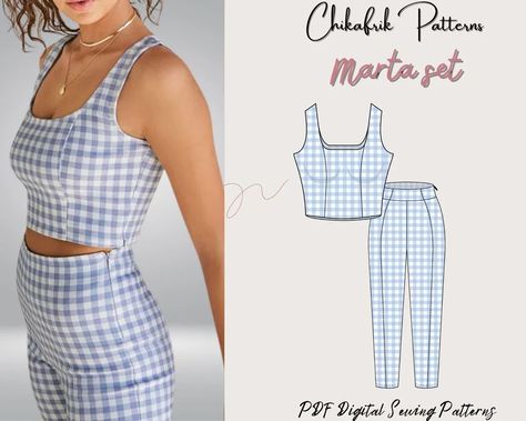 Marta Summer Set Pattern Crop Top Pattern & Fitted Pant Patternwomen Sewing Pattern 15 Sizessummer Set Sewing Patternpdf Sewing Pattern - Etsy Set Sewing Pattern, Crop Top Sewing, Crop Top Sewing Pattern, Crop Tops Casual, Pant Pattern, Pattern Crop Top, Diy Crop Top, Women Sewing, Women's Sewing Pattern