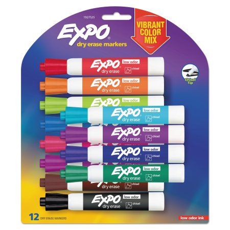 Expo Low Odor Dry Erase Vibrant Color Markers, Assorted Colors, Medium, 12/Set School Supplies For Middle School, Expo Markers, Expo Marker, Color Markers, Whiteboard Marker, Coloring Markers, School Essentials, Gaming Mouse Pad, Dry Erase Markers