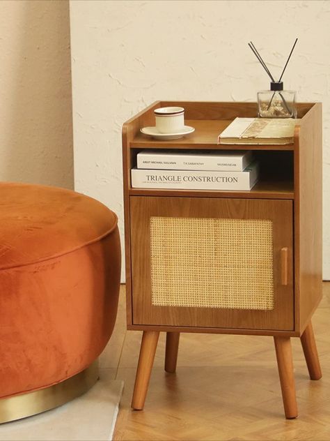 Storage For Small Spaces Bedroom, Modern Side Table Bedroom, Mid Century Modern Bedside Table, Retro Bedside Tables, Small Spaces Bedroom, Living Room Small Space, Southwest Modern, Midcentury Bedside Table, Storage For Small Spaces