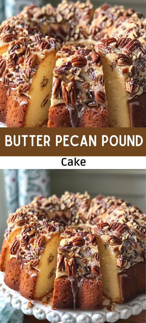 Butter Pecan Pound Cake German Chocolate Pecan Pound Cake, Butter Pecan Pound Cake Recipe, Butter Pecan Pound Cake, Buttery Pound Cake, Pecan Pound Cake, Butter Pecan Cake, Desert Ideas, Pan Cooking, Bundt Cake Pan