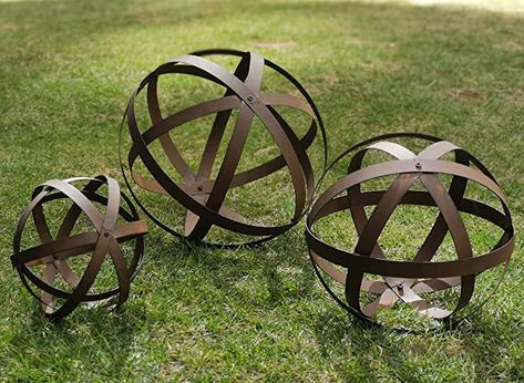 Garden Spheres, Garden Globes, Garden Balls, Garden Figurines, Decorative Spheres, Concrete Garden, Metal Garden Art, Rusty Metal, Outdoor Statues