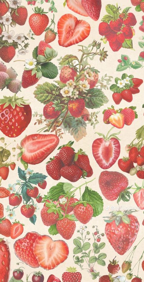 Strawberry Coquette Aesthetic, Vintage Fruit Wallpaper, Fruit Asthetic Picture, Strawberry Theme Wallpaper, Ipad Wallpaper Strawberry, Red And White Aesthetic Wallpaper Iphone, Strawberry Asthetic Picture, Strawberries Aesthetic Wallpaper, Green And Red Aesthetic Wallpaper