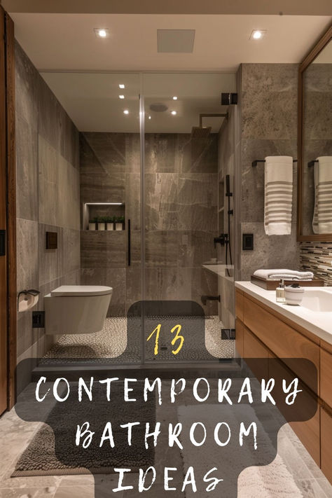 Ready for a bathroom makeover? Discover 13 contemporary ideas to elevate your space. Click to get inspired! 🚿✨ #BathroomDesign #HomeDecor #ModernBathroom #DIY #InteriorDesign Modern Large Bathroom Design, Ensuite Bathroom Ideas Uk, Medium Size Bathroom Remodel, 3 Piece Bathroom Layout, Luxury Shower Design Ideas, Smart Bathroom Design, Bathroom Remodel Ideas 2024, Bathroom Sink Ideas Modern, 2025 Bathroom Ideas