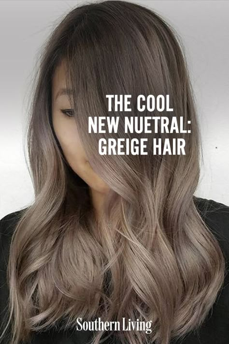 Lighter Ash Brown Hair Color, Hair Colour To Blend Grey Roots, Mushroom Hair With Blonde Highlights, Gray Beige Hair Color, Beige Grey Hair Color, Ash Brown With Beige Highlights, Taupe Hair Color Blonde, Hair Color Mushroom Blonde, Greige Hair Color Formula