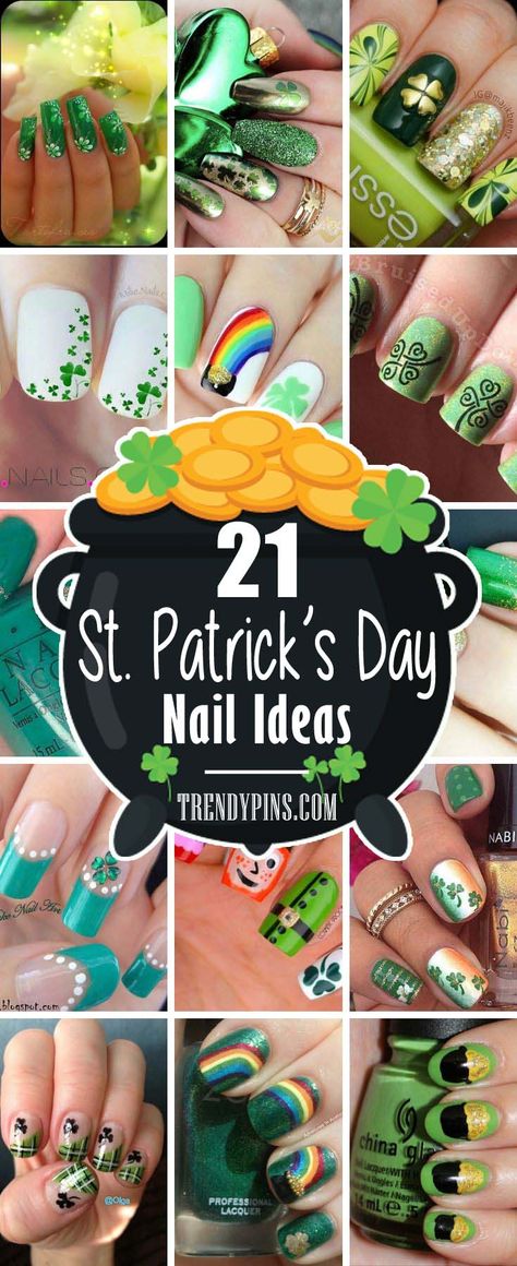 Shapes For Short Nails, St Patricks Day Nails Design, St Patrick Day Nails Acrylic, St Patricks Nail Designs, Nail Art Vert, Shamrock Nails, Irish Nails, Sant Patrick, Saint Patrick Nail