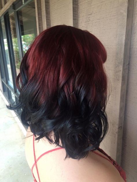 Red To Black Ombre Hair Reverse, Black And Red Ombre Hair Short, Dark Red Hair With Black Tips, Black And Wine Hair, Dark Wine Red Hair Short, Black Hair Red Tips Short, Red Black Ombre Hair, Red Roots Brown Hair, Red Black Short Hair