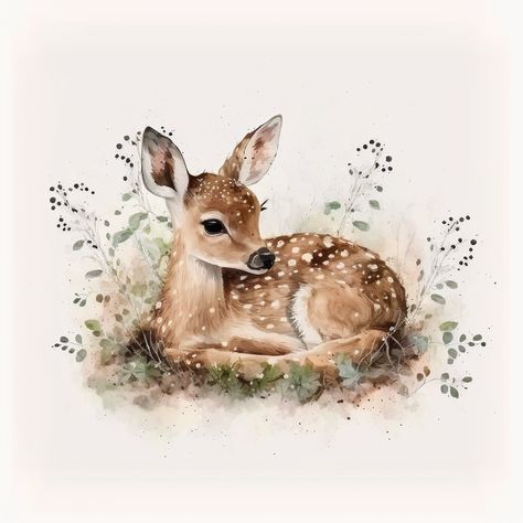 Baby Deer Art, Deer Drawing, Woodland Animal Art, Baby Animal Drawings, Deer Illustration, Deer Painting, Deer Art, Cute Watercolor, Baby Deer