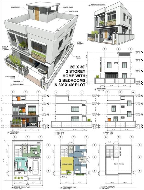 South Facing House Elevation Design, House Projects Architecture, Building Design Plan, Architecture Blueprints, 2bhk House Plan, 2 Storey House Design, Building House Plans Designs, Building Plans House, Architectural Design House Plans