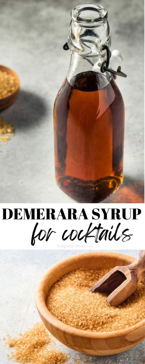 Demerara simple syrup is made of demerara sugar, a raw caramel colored sugar with molasses content and milder flavor. This syrup recipe is perfect for old fashioned cocktails, coffee, baking, and to add to dessert toppings. #demerarasyrup #demerara #simplesyrup #demerarasimplesyrup #mixers | Recipe at Delightful Mom Food Brown Sugar Simple Syrup Recipe, Sugar Free Simple Syrup Recipe, Sugar Free Syrup Recipe, Brown Sugar Simple Syrup, Simple Sugar Syrup, Simple Syrup Cocktails, Simple Syrup Recipe, Demerara Sugar, Simple Syrups