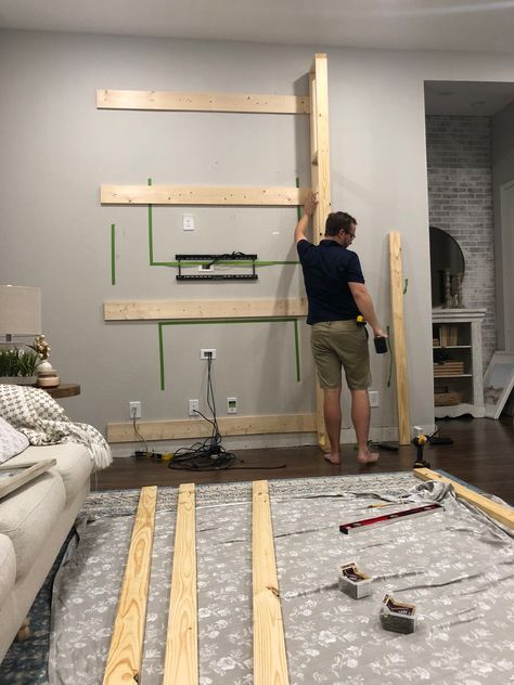 DIY Fireplace and Samsung Frame TV Diy Shiplap Fireplace, Installing A Fireplace, Built In Electric Fireplace, Electric Fireplace Wall, Fireplace Frame, Build A Fireplace, Fireplace Tv Wall, Shiplap Fireplace, Fireplace Built Ins