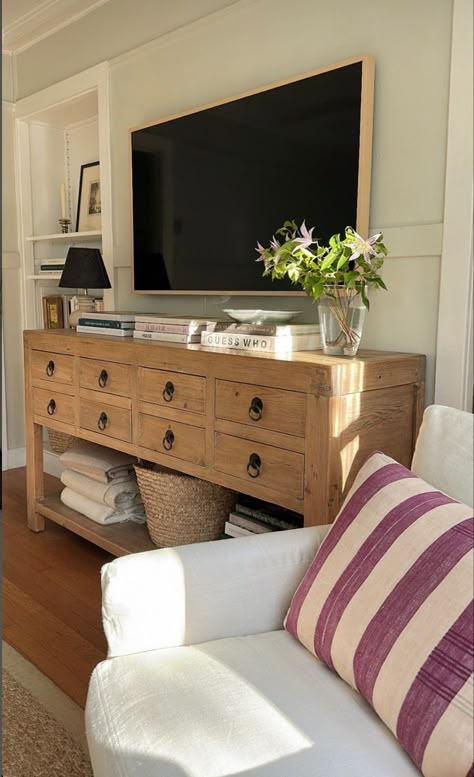 Tv Area Decor, Under Tv Decor, Tv Corner, Sideboard Decor, Tv Area, Morning Sunlight, Wooden Tv, Tv Frame, My Apartment