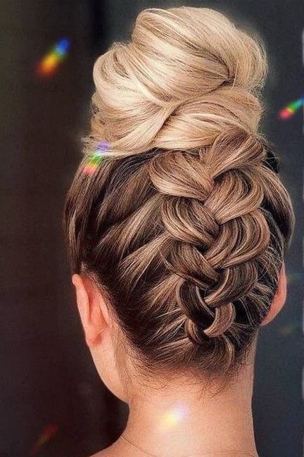 2023 Summer Braided Hairstyles for Long Hair: Top Trends and Tips - women-club.online Upside Down Braid Into Bun, Underbraid Bun, Upside Down Braided Hairstyles, Updos With Braids For Long Hair, Cool French Braids, Upside Down Braid Updo, Dance Hairstyles Updo, Dance Updos, Braid To Bun Hairstyle