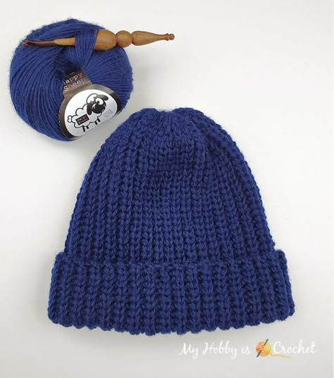 My Hobby Is Crochet: Fisherman's Rib Crochet Hat - Free Crochet Pattern Fisherman's Rib, Ribbed Crochet, Easy Crochet Hat, Crochet Hat Patterns, Crochet Beanies, Crochet Hat Free, Rib Stitch, Bonnet Crochet, Crochet Beanie Pattern