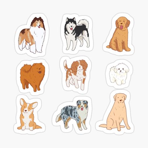 Get my art printed on awesome products. Support me at Redbubble #RBandME: https://www.redbubble.com/i/sticker/dogs-pack-by-Mayarart/150293626.EJUG5?asc=u Dog Stickers Printable, Stickers Bonitos, Dogs Stickers, Cute Dog Breeds, 강아지 그림, Stickers Kawaii, Illustration Cute, Art Makeup, Dog Illustration