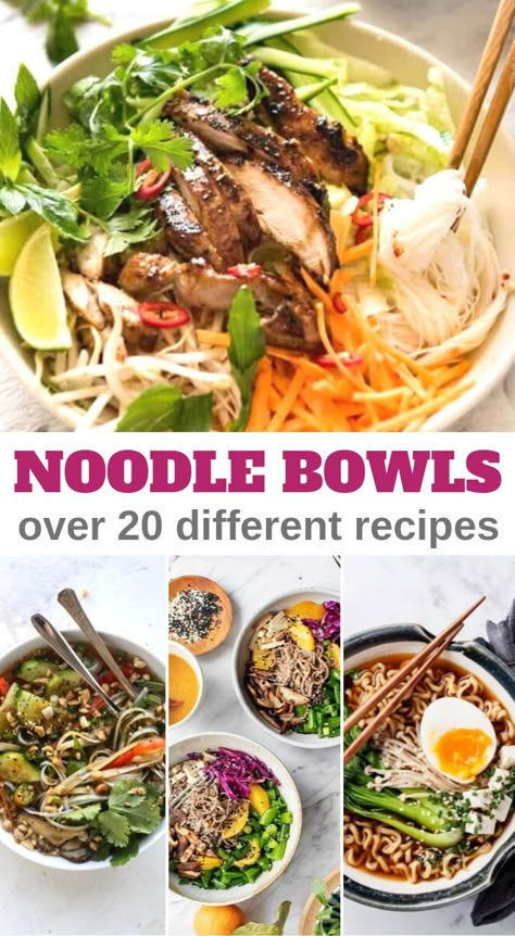 Delicious and comforting noodle bowls can be the perfect weeknight dinner when you have no idea what to make. #asiancuisine #noodlebowls #easydinner #3boysandadog Asian Noodle Bowl Recipes, Asian Noodle Bowl, Asia Bowl, Rice Noodle Bowl, Ramen Soup Recipes, Noodle Bowls Recipes, Asian Soup Recipes, Bowls Recipes, Thai Foods