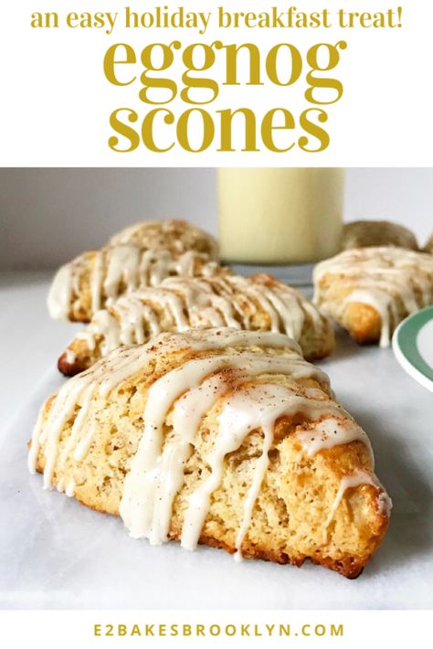 Eggnog Scones – e2 bakes brooklyn Eggnog Scones Holidays, Egg Nog Scones Recipe, Sourdough Eggnog Scones, Baking Recipes With Eggnog, Christmas Scones Recipe Easy, Recipes That Use Eggnog, Holiday Scones Recipe, Things To Make With Eggnog, Scone Recipes Easy