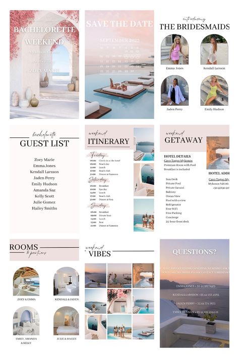 Cute Itinerary Ideas, Bachelorette Resort Weekend, Bachelorette Staycation Ideas, Girls Trip Itinerary Template, Bridesmaid Itinerary, Bachelorette Itenary, Bachelorette Itinerary Ideas, Itinerary Aesthetic, Bachelorette Destination Ideas