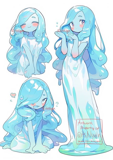 Blob Creature, Slime Girl, Water Blob, Water Slime, Slimes Girl, Cartoon Character Design, 영감을 주는 캐릭터, Cute Art Styles, Character Design References