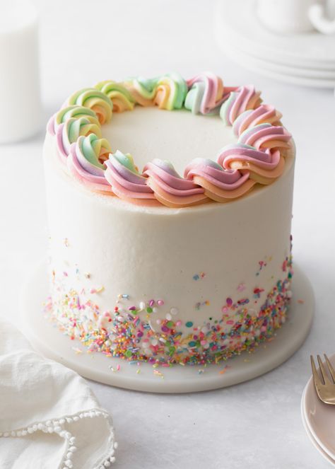 Rainbow Sprinkle Cake - Style Sweet Birthday Cake With Sweets, Rainbow Cake Sprinkles, Too Sweet Birthday Cake, Rainbow Confetti Cake, Pastel Sprinkle Cake, Simple Sprinkle Birthday Cake, Simple 3rd Birthday Cake, Sprinkle Rainbow Cake, Pink Birthday Cake With Sprinkles