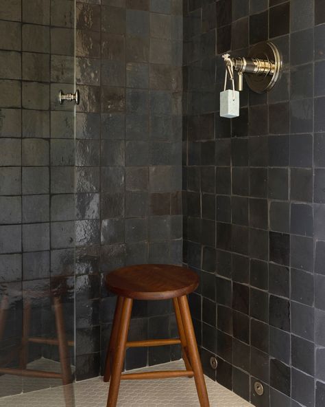 We love a saturated shower, a fun expression of tile and pattern. The key to adding color is finding timeless character that feels complimentary to the space, and overall story of the home. #liveinthedetails Design, Build: @jkath_designbuild #tiledesign #tileshower #tilecolor #bathroomshower #showertile #minnstagramers Slate Gray Tile Bathroom, Shower Ceiling Tile, Jkath Design, Shower Ceiling, Tile Walk In Shower, Grey Bathroom Tiles, Shower And Bath, Shower Bench, Grey Tiles