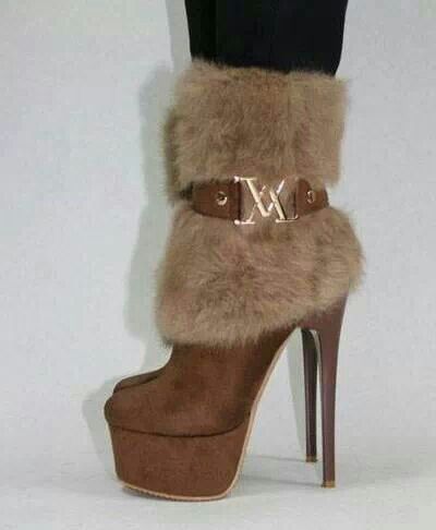 Fur Boots Heels, Pretty Heels, Dr Shoes, Cute Shoes Heels, Funky Shoes, Fancy Shoes, Cute Heels, Girly Shoes, Shoe Inspo