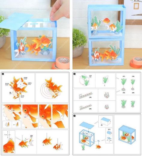 Goldfish Papercraft Template, Goldfish Papercraft, Miniature Paper Crafts, Paper Aquarium, Papercraft Toys, Paper Fish Craft, Ryukin Goldfish, Papercraft Templates Printables, Paper Crafts Printable