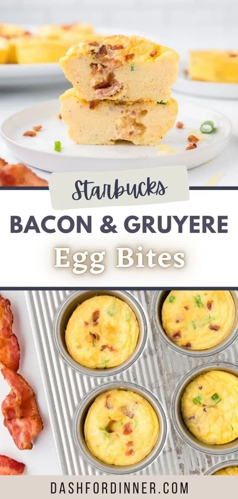 Bacon Broccoli Egg Bites, Diy Starbucks Bacon Gruyere Egg Bites, Bacon And Egg Bites, Prosciutto Egg Bites, Starbucks Egg Bites Bacon Gruyere, Starbucks Copycat Recipes Egg Bites, Egg Gruyere Bites, Egg Poppers Breakfast, Baked Egg Bites With Cottage Cheese