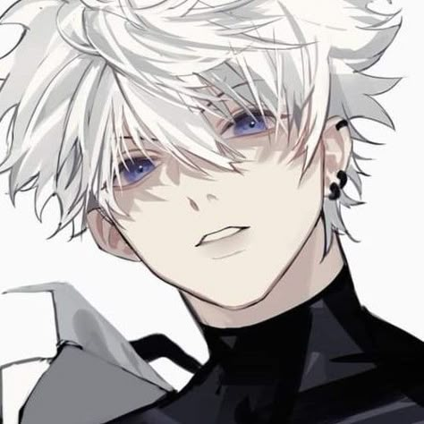 Anime Guy White Hair Blue Eyes, Black And White Haired Anime Guy, Male Oc With White Hair, White Hair Blue Eyes Boy, Short White Hair Character, Black And White Hair Anime Guy, Anime Oc White Hair, Cute Anime Guy Pfp, White Haired Oc Male