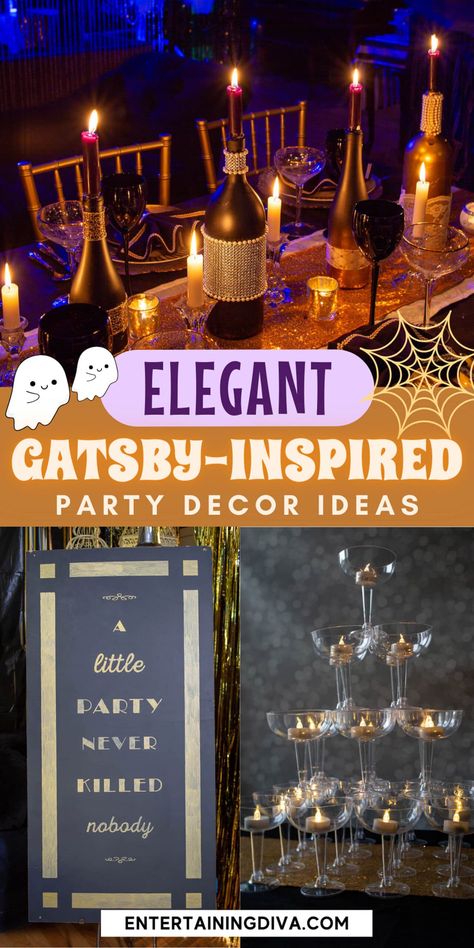 DIY Great Gatsby Decorations | New Years Eve Party Ideas Great Gatsby Decorations, Great Gatsby Party Ideas, Great Gatsby Party Decorations, Gatsby Decor, Gatsby Decorations, 1920 Party, Gatsby Party Ideas, Decorations Diy Party, Gatsby Birthday Party