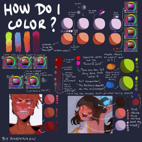 Color Theory Light And Shadow, Digital Art Coloring Process, Coloring Techniques Digital Art, Light Studies Drawing, Art Tutorials Color, Color Theory Reference, Colour Theory Digital Art, Color Tips Drawing, Light Theory Drawing