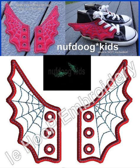 4x4 5x7 SPIDER WEB Shoe Wings Machine Embroidery In Hoop Design Goth Costume Superhero cosplay Steampunk Fantasy Spiderman inspired shoelace Fantasy Spiderman, Shoe Wings, Goth Costume, Fairy Shoes, Steampunk Fantasy, Superhero Cosplay, Diy Kostüm, Cosplay Diy, Hoop Design