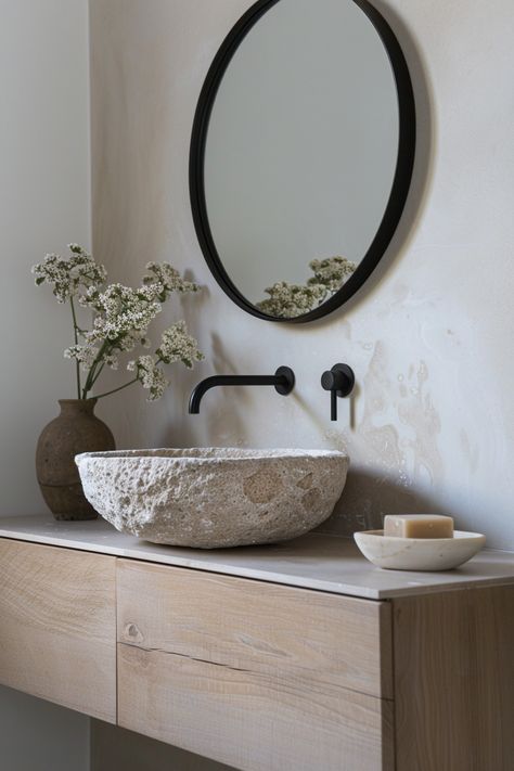 15 Tips to Create an Organic Modern Bathroom – Everyday Inspo Modern Organic Bathroom, Organic Bathroom, Organic Modern Bathroom, Tub Design, New House Bathroom, House Bathrooms, Tub Ideas, Soaker Tub, Wood Vanity