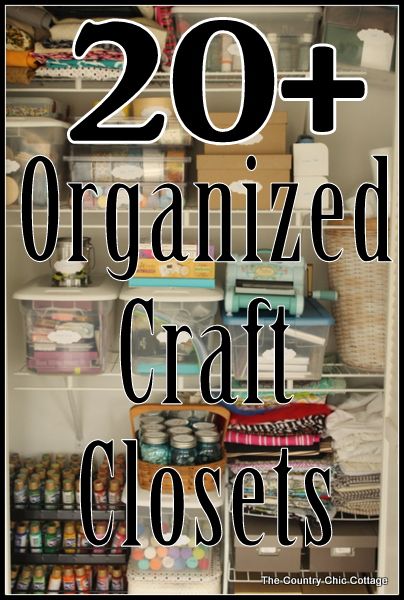 Over 20 Organized Craft Closets ~ * THE COUNTRY CHIC COTTAGE (DIY, Home Decor, Crafts, Farmhouse) Craft Room Closet, Closet Room Organizer, Craft Closet Organization, Cottage Diy, Diy Organizer, Craft Closet, Craft Sewing Room, Country Chic Cottage, Dream Craft Room