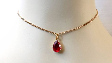 Red Crystal Teardrop Necklace Swarovski Crystal Choker Dainty Gold Drop Choker Necklace Red Pendant Necklace Gold Layering Necklace Autumn Court, Delicate Choker Necklace, Valentines Idea, Red Pendant Necklace, Red Crystal Necklace, Red Pendant, Necklace Swarovski, Swarovski Crystal Jewelry, Red Pendants