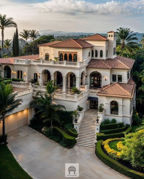 (22) Startseite / X Luxury House Exterior Aesthetic, House Design Old Money, Hollywood Mansion Exterior, Medditeranean Villa, Big Villa Dream Houses, Mediterranean Homes Aesthetic, Mediterranean House Aesthetic, Old Rich House, Old Money Mansion