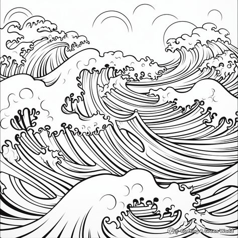 Ocean Doodles Waves, Ocean Wave Sketch, Waves Coloring Pages, Ocean Drawing Black And White, Printable Ocean Coloring Pages, Earth Coloring Pages, Relaxing Coloring Pages, Wave Drawing, Kindergarten Coloring Pages