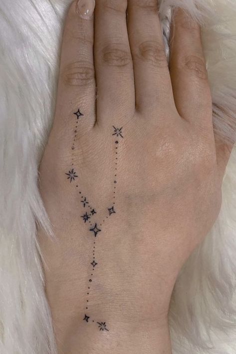 Star Constellations Tattoo Taurus, Taurus Tattoo Hand, Taurus Constellation Tattoo Hand, Tattoo Taurus Constellation, Constellation Tattoo Taurus, Taurus Hand Tattoo, Taurus Star Tattoo, Taurus Star Constellation Tattoo, Taurus Aesthetic Tattoo