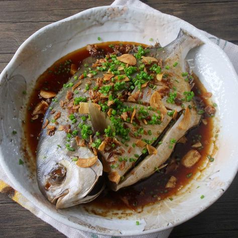 Steamed pompano with ginger sauce Steamed Pompano Fish Recipe, Pampano Recipe Fish, Pampano Recipe, Steamed Pompano, Pompano Fish Recipe, Fish Recipe Filipino, Pompano Recipe, Beef Tongue Stew, Steamed Whole Fish