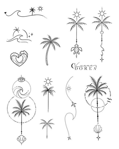 121 Bocetos Plantillas varios disenos con motivo playa sol palmeras olas Small Simple Beach Tattoos, Palm Tree Flash Tattoo, Tattoos About The Sea, Ohana Palm Tree Tattoo, Palm Tree With Sunset Tattoo, Beach Lover Tattoo Ideas, Simple Beach Tattoo Ideas, Beach Tattoo Simple, Simple Beach Tattoos