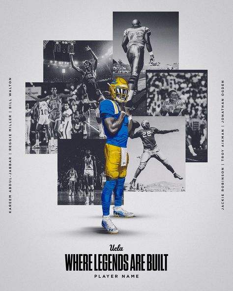 UCLA Football: 2020-22 Recruiting on Behance Championship Graphic Design, College Football Graphic Design, Football Recruiting Graphics, Sports Poster Design Layout, Sports Graphic Design Creative, Football Flyer Design, Sports Design Poster, Team Graphic Design, Sports Recruiting