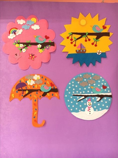 Weather Crafts, Seasons Art, Montessori Toddler, Paper Crafts Diy Kids, School Decorations, Preschool Art, Changing Seasons, Kids Art Projects, School Crafts