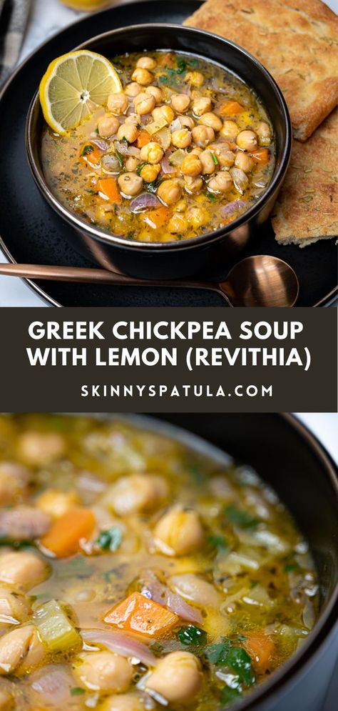 Greek Soup Recipes, Souper Sunday, Greek Chickpea Soup, Vegan Greek Recipes, Soup With Orzo, Food For A Cold, Fiber Fueled, Greek Soup, Soup With Lemon