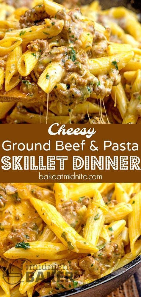 Ground Beef Skillet Dinner, Ground Beef And Pasta, Ground Beef Skillet, Pasta Simple, Beef Skillet, Beef And Pasta, Cheesy Ground Beef, Pasta Skillet, Resep Pasta