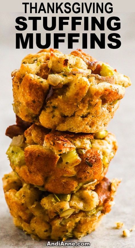 So easy to portion out servings with this easy stuffing muffin recipe. Classic stuffing recipe is baked in a muffin pan and perfect for Thanksgiving or any other holiday dinner. Muffin Stuffing Thanksgiving, Keto Stuffing With Keto Bread, Stuffing In Cupcake Tins, Vegetable Stuffing Recipes, Stuffing Small Batch, Stuffin Muffins Rachael Ray, Stuffing Muffins Pioneer Woman, Stuffing Cupcakes Thanksgiving, Stove Top Stuffing Cups Muffin Tins