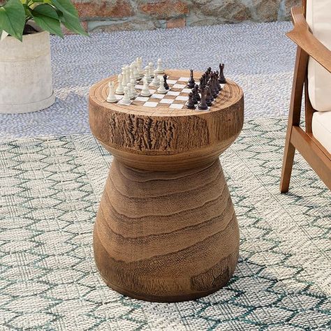 Amazon.com: COSIEST Outdoor Side Table w Chessboard, 14''Concrete Side Table Round, Lightweight Outdoor Faux Wooden Table, Decor End Table, Garden Stool Log Table, Plant Stand for Garden and Deck, Brown : Patio, Lawn & Garden Outdoor Chess Board, Outdoor Chess, Chess Board Table, Side Table Light, Checkerboard Table, Wooden Table Decor, Retro Side Table, Classic Side Table, Bedroom Side Table