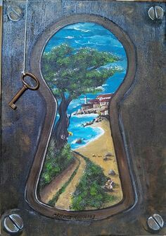 Key Whole Drawings, Artist Models Painting, Keyhole Painting Ideas, Key Hole Drawing Ideas, Through The Keyhole Art, Keyhole Art Drawing, Keyhole Art Ideas, Looking Through Art, Through A Keyhole Drawing