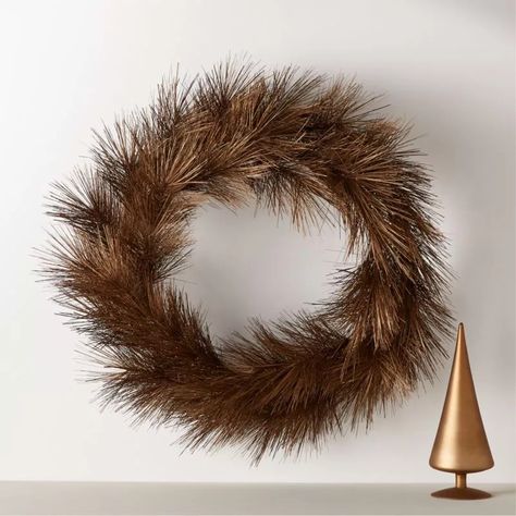 Faux Bronze Pine Holiday Wreath 31" | CB2 | CB2 Modern Christmas Tree Skirts, Salon Christmas, Pampas Wreath, Wreath For Christmas, Modern Christmas Ornaments, Glass Tealight Candle Holders, Pre Lit Wreath, Metallic Christmas, Pine Christmas Tree